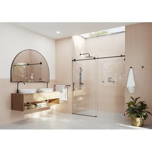 Eclipse 72 in. x 78 in. Fully Frameless Glass Sliding Shower Doors Matte Black