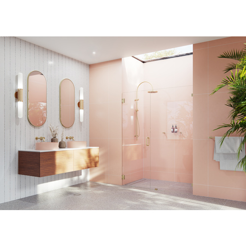 Illume 62.25 in. x 78 in. Wall Hinged Fully Frameless Glass Shower Enclosure Satin Brass