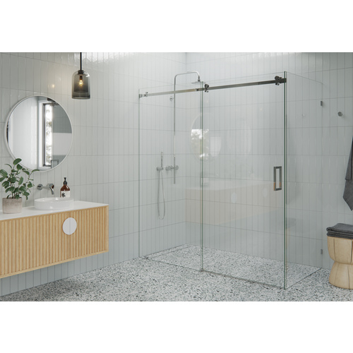 Nova 68 in. - 72 in. x 34 in. x 78 in. Frameless Sliding Shower Door with Return Panel and Square Hardware Chrome