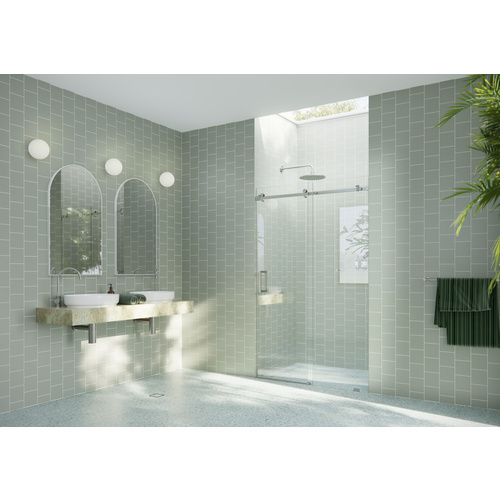 Astro 48 in. x 78 in. Fully Frameless Glass Sliding Shower Doors with Square Hardware Brushed Nickel