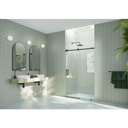 Astro 48 in. x 78 in. Fully Frameless Glass Sliding Shower Doors with Square Hardware Matte Black