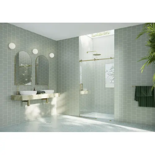 Astro 52 in. x 78 in. Fully Frameless Glass Sliding Shower Doors with Square Hardware Satin Brass