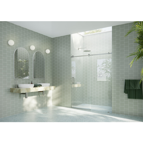 Astro 60 in. x 78 in. Fully Frameless Glass Sliding Shower Doors with Square Hardware Brushed Nickel