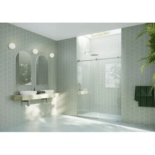 Astro 56 in. x 78 in. Fully Frameless Glass Sliding Shower Doors with Square Hardware Brushed Nickel