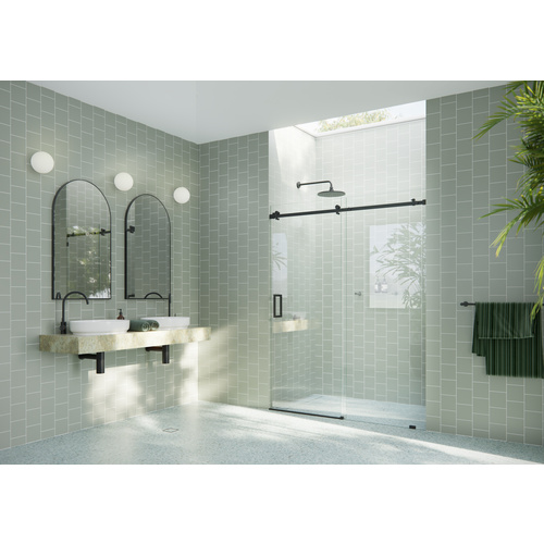 Astro 64 in. x 78 in. Fully Frameless Glass Sliding Shower Doors with Square Hardware Matte Black