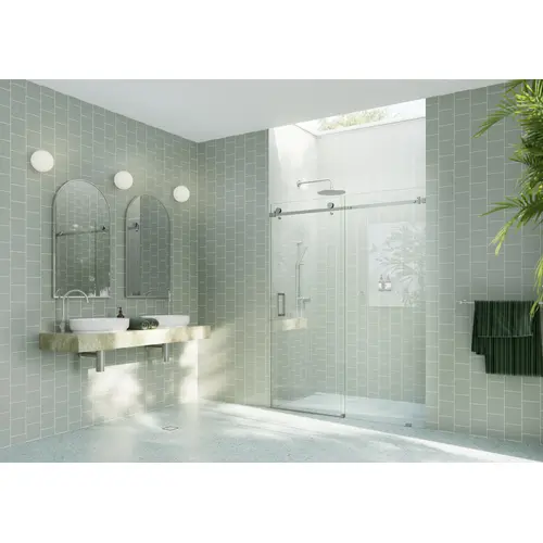 Astro 68 in. x 78 in. Fully Frameless Glass Sliding Shower Doors with Square Hardware Brushed Nickel