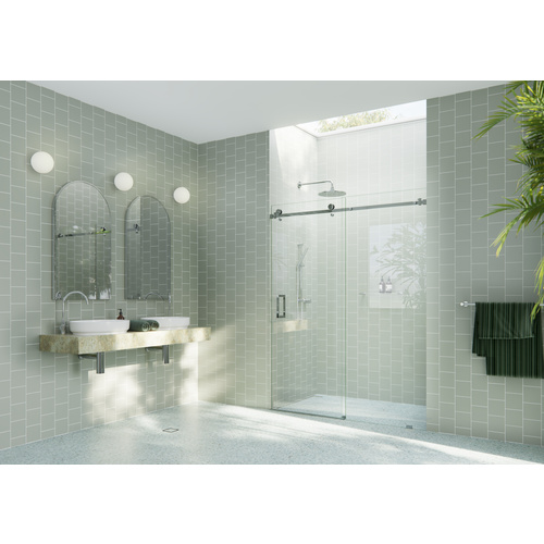 Astro 68 in. x 78 in. Fully Frameless Glass Sliding Shower Doors with Square Hardware Chrome