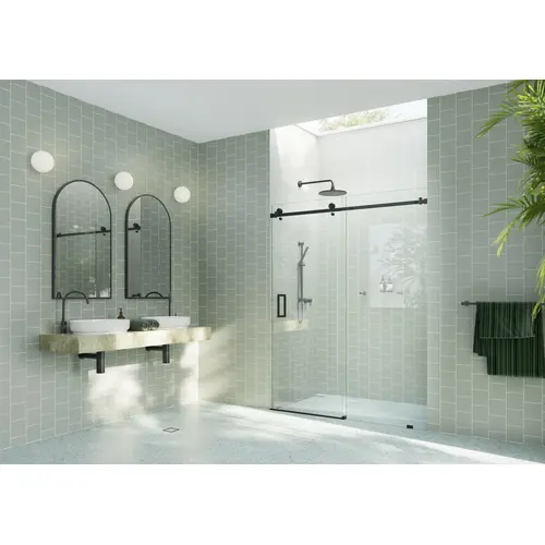 Astro 72 in. x 78 in. Fully Frameless Glass Sliding Shower Doors with Square Hardware Matte Black