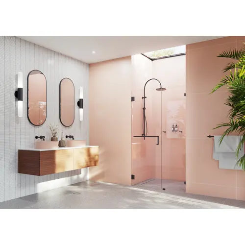 Umbra 46 in. x 78 in. Fully Frameless Wall Hinged Glass Shower Door with Towel Bar and Single Stationary Panel Matte Black