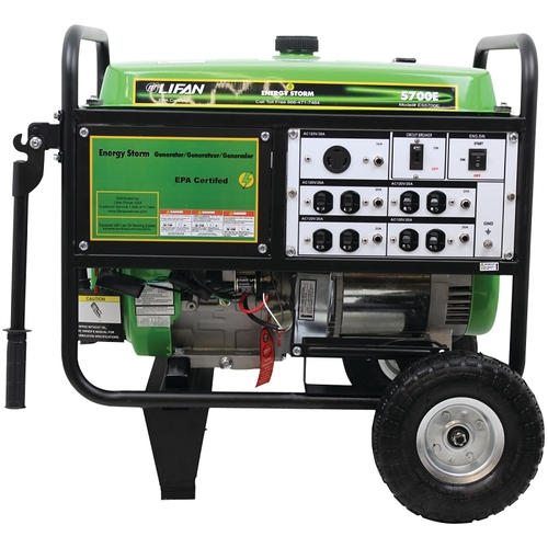 LIFAN ES5700E/ES6600 ES5700E Portable Generator, 42.2 A, 120/240 V, 5700 W Output, Octane Gas, 6.5 gal Tank, 10 hr Run Time