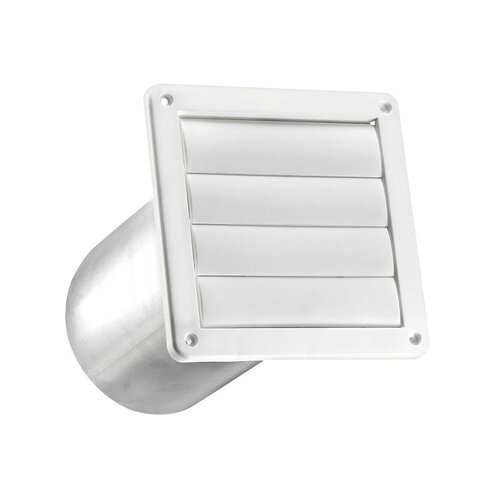 LAMBRO INDUSTRIES 361WTP Wall Cap Louvered Vent, 6 in Dia, Plastic, White