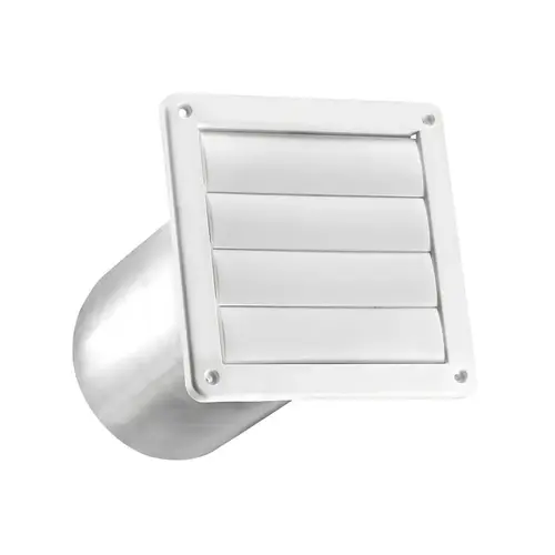 LAMBRO INDUSTRIES 361WTP 6 In. Exhaust Wall Louvered Vent, White Plastic, 11 In. Tail Pipe