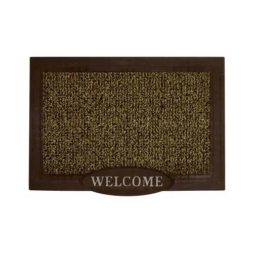 GrassWorx 10376973 Clean Machine Shoe Scraper 'Welcome' Door Mat, Green with Frame, 24 x 36 In.