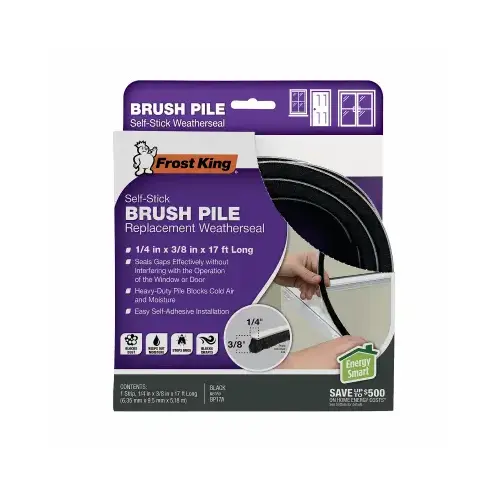 Brush Pile Self-Adhesive Weatherseal, Black, 17 Ft.