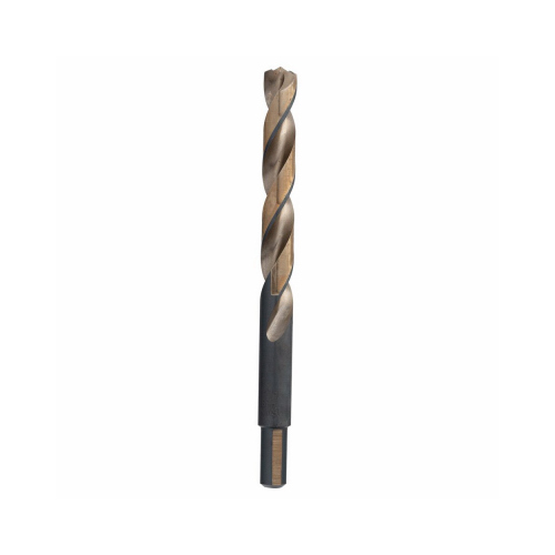 Jobber Drill Bit, 15/32 in Dia, 5-3/4 in OAL, Spiral Flute, 15/32 in Dia Shank, Reduced Shank Black/Gold Oxide