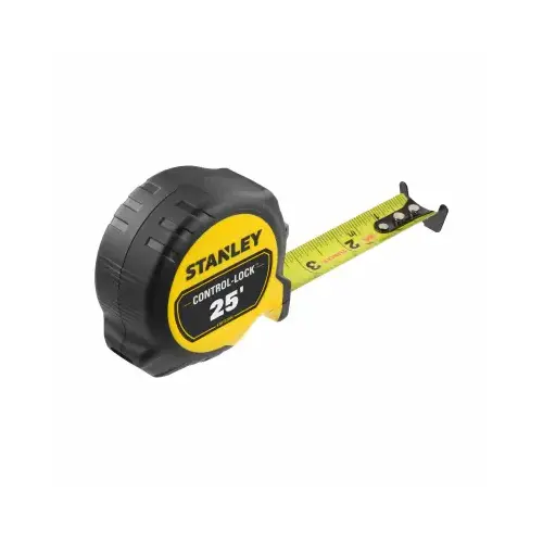 CONTROL-LOCK Series Tape Measure, 25 ft L Blade, Black/Yellow Case