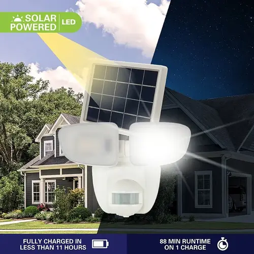 SLFS Series Solar Security Light, 70 W, 2-Lamp, LED Lamp, Bright White, 1000 Lumens, 4000 K Color Temp