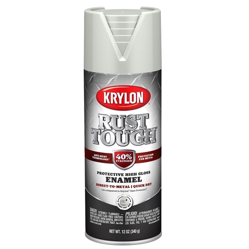 Rust Tough Enamel Spray Paint, Gloss, Light Gray, 12 oz, Can - pack of 6