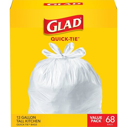 22435 Tall Kitchen Garbage Bag, 13 gal Capacity, Plastic, White - pack of 68