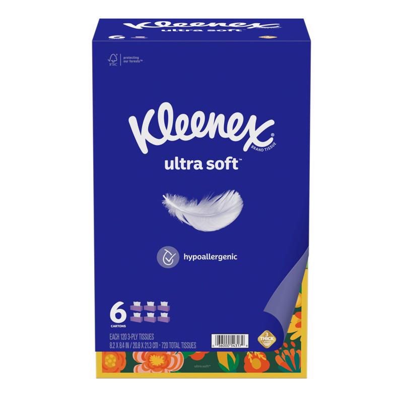 KLEENEX 54317 Facial Tissue Ultra Soft 120 ct White