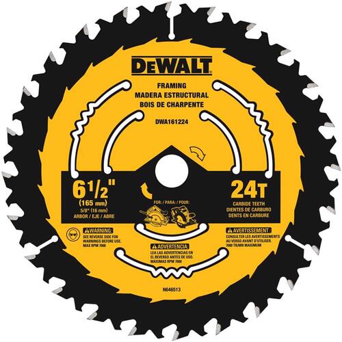 Circular Saw Blade 6-1/2" D X 5/8" Tungsten Carbide 24 teeth