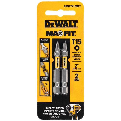 Screwdriver Bit Set Max Fit Torx #15 X 2" L Steel