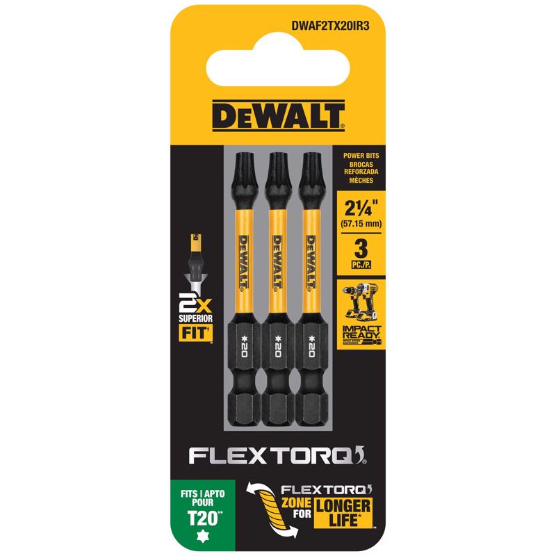 DEWALT DWAF2TX20IR3 Drill and Driver Bit Set FlexTorq Torx T20 X 2.25" L Steel