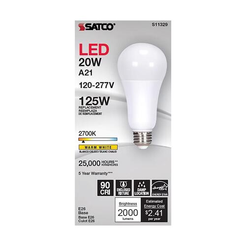 Filament LED Bulb A21 E26 (Medium) Warm White 125 Watt Equivalence White