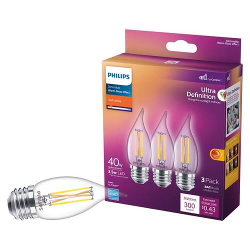 Philips 566679 LED Bulb Ultra Definition BA11 E26 (Medium) Soft White 40 Watt Equivalence Clear