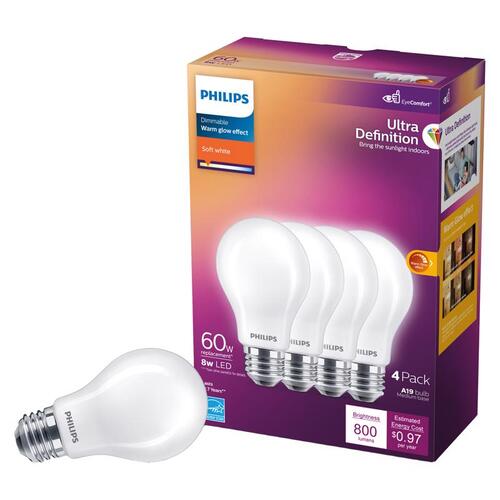 Philips 576116 LED Bulb Ultra Definition A19 E26 (Medium) Soft White 60 Watt Equivalence Frosted