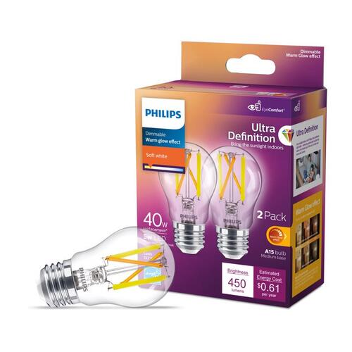 Philips 564385 LED Bulb A15 E26 (Medium) Soft White 40 Watt Equivalence Clear