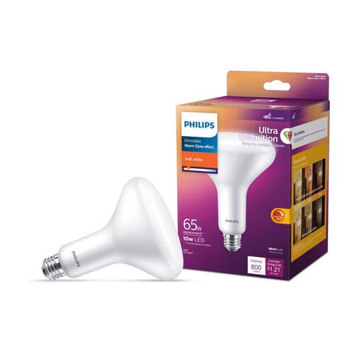Philips 576512 LED Floodlight Bulb Ultra Definition BR40 E26 (Medium) Soft White 65 Watt Equivalence Frosted