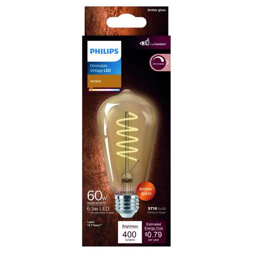 Philips 565622 LED Bulb ST19 E26 (Medium) Amber 60 Watt Equivalence