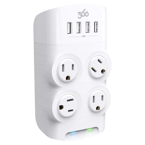 360 Electrical 32615 Wall Tap Surge Protector Revolve 4 outlets White 1080 J White