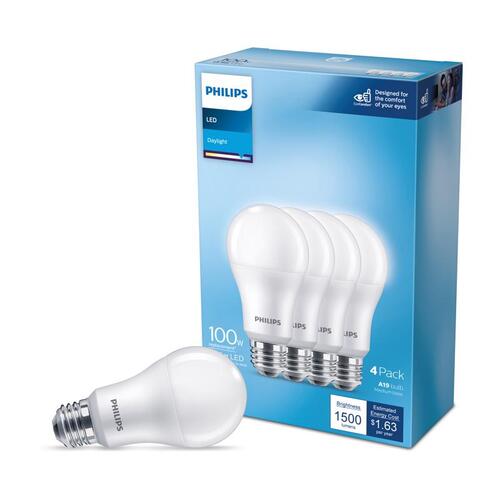 Philips 565416 LED Bulb A19 E26 (Medium) Daylight 100 Watt Equivalence Daylight