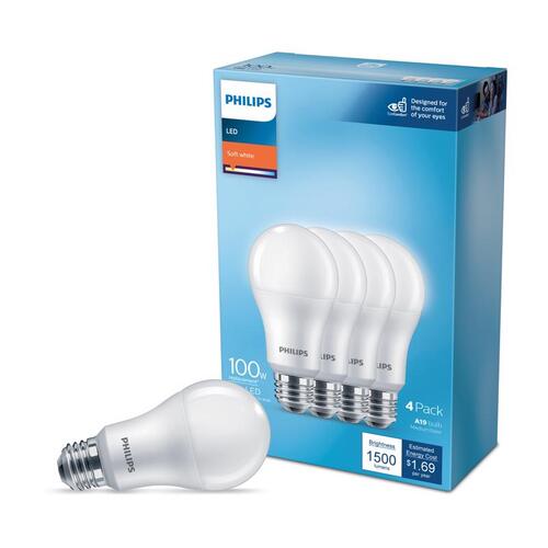Philips 565408 LED Bulb A19 E26 (Medium) Soft White 100 Watt Equivalence Frosted