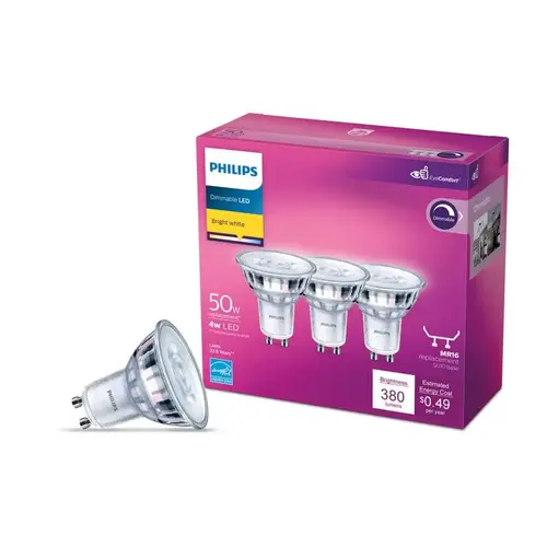 Philips 567313 LED Bulb MR16 GU10 Bright White 50 Watt Equivalence Clear