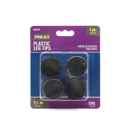 Leg Tip Plastic Black Round 1-1/4" W Black