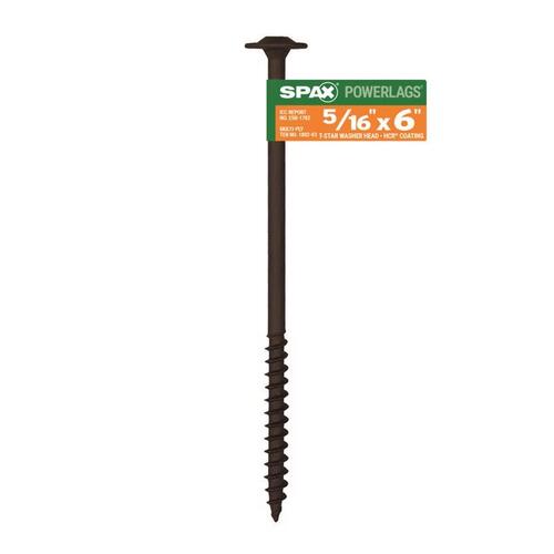 Lag Screw PowerLags 5/16" X 6" L Washer High Corrosion Resistant Carbon Steel High Corrosion Resistant