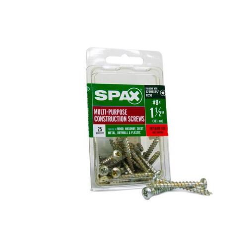 Spax 4111010400402 Construction Screws Multi-Material No. 8" X 1-1/2" L Phillips/Square Pan Head Zinc-Plated