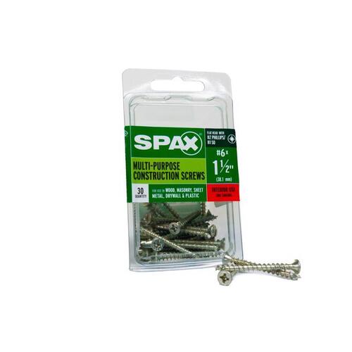 Spax 4101010350402 Construction Screws Multi-Material No. 6" X 1-1/2" L Phillips/Square Flat Head Zinc-Plated