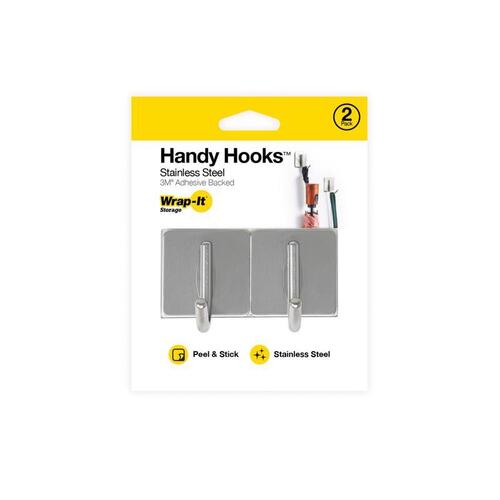 Wrap-It 502-HH-2SS Hook Handy 1.75" L Silver Stainless Steel Silver