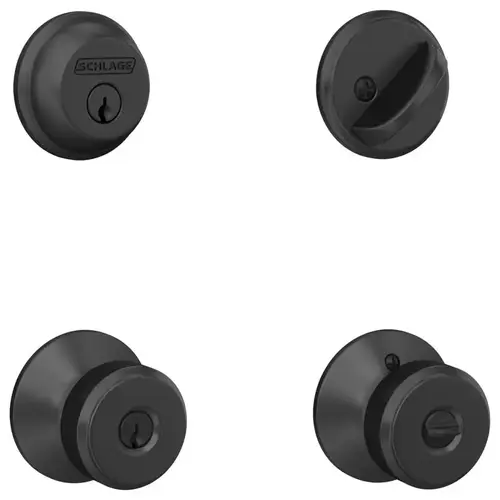 Entry Knob and Single Cylinder Deadbolt Bowery Matte Black Steel Matte Black