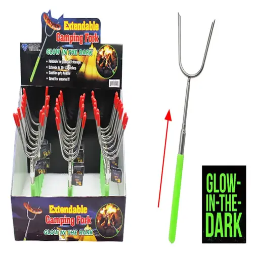 Extendable Camping Fork Glow in the Dark Green/Silver - pack of 24