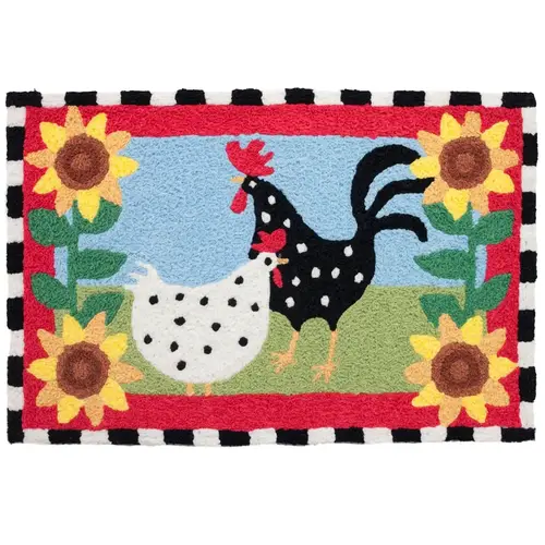 Jellybean JB-EK001 Accent Rug 30" L X 20" W Multicolored Funky Chickens Polyester Multicolored