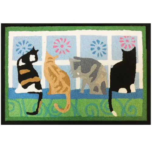 Jellybean JB-STS012 Accent Rug 30" L X 20" W Multicolored Kitties In The Window Polyester Multicolored