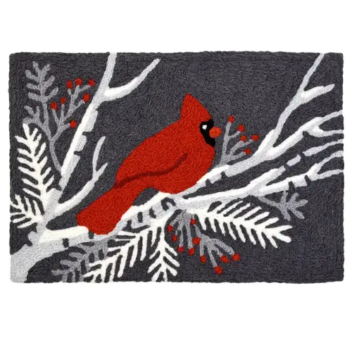 Jellybean JBL-KWN002 Accent Rug 30" L X 20" W Multicolored Cardinal Bird on Gray Polyester Multicolored