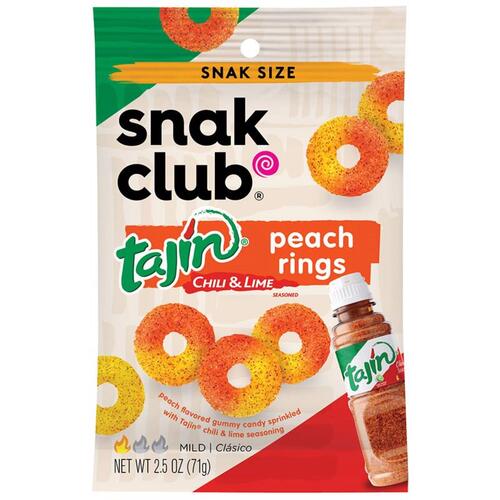 SNAK CLUB 1780647 Peach Rings Tajin Chili and Lime 2.5 oz Bagged