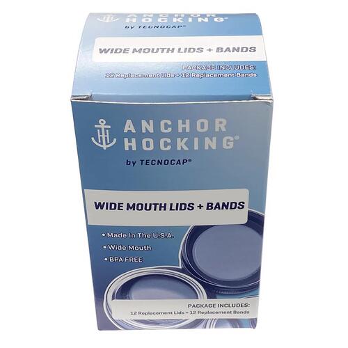 Canning Lids and Bands Anchor Hocking Wide Mouth - pack of 12
