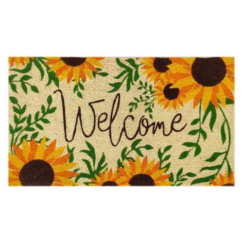 Door Mat 30" L X 18" W Multicolored Welcome Sunflowers Coir Multicolored